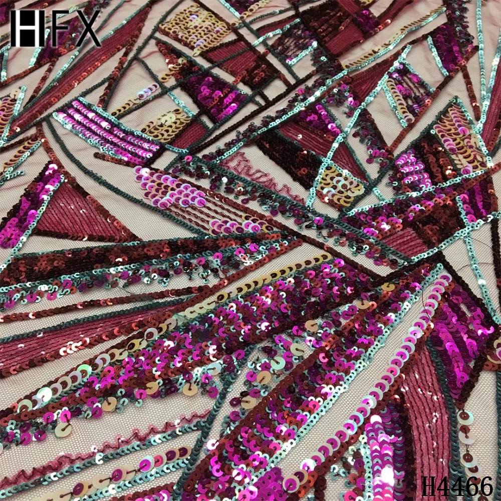 

HFX Africa Lace Fabric 2021 High Quality With Sequins French Tulle Mesh Fabric Nigerian Net Lace Fabrics For Party Dress F4466