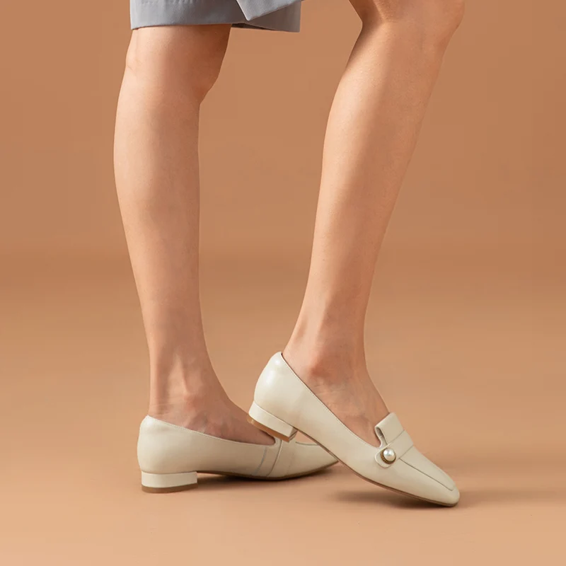 BeauToday/лоферы с жемчугом Женская обувь из натуральной коровьей кожи квадратным