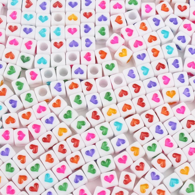 100 шт Смешанные английские буквы бусины в форме сердца алфавитный кубик