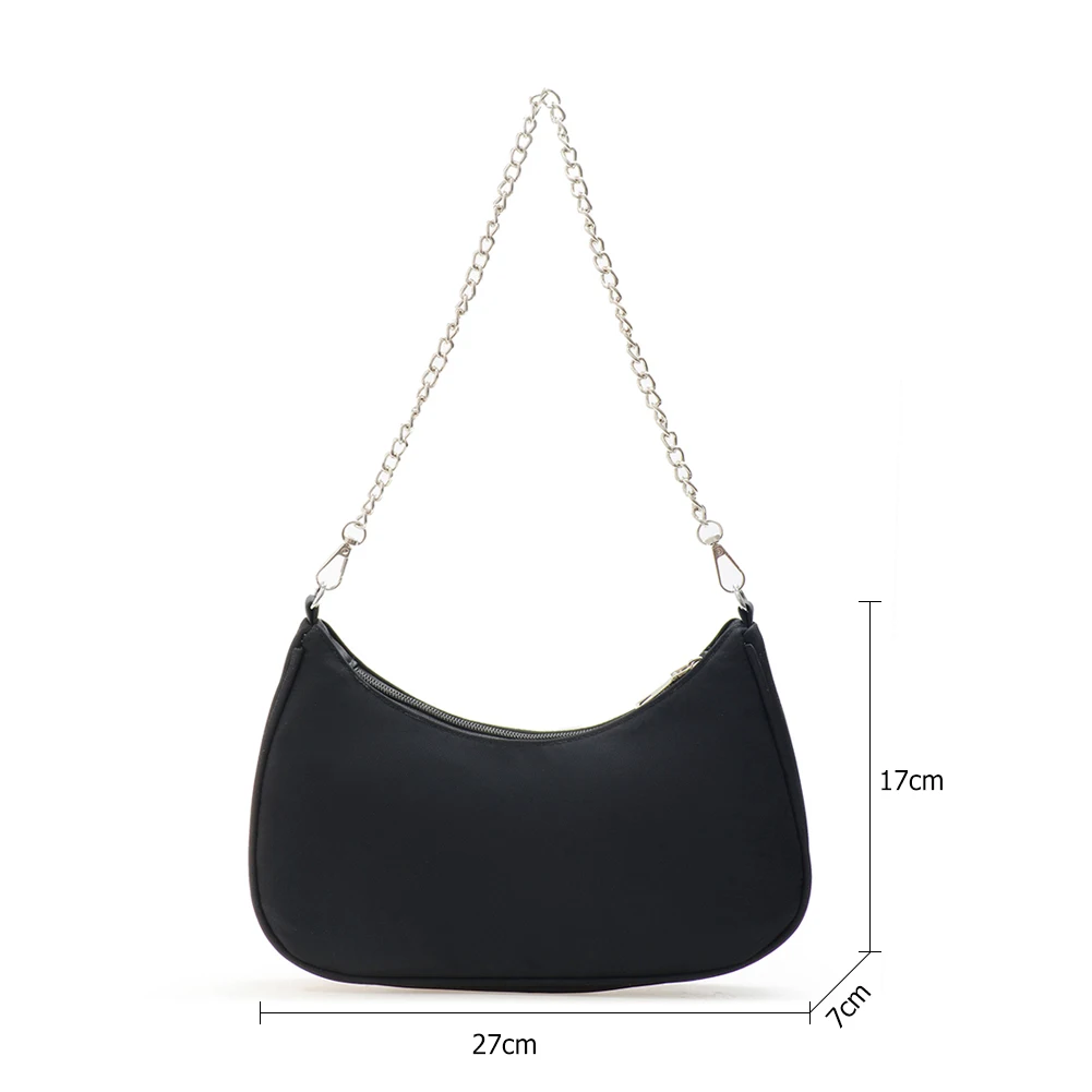 

Fashion Spring Solid Color Handbag Casual Nylon Shoulder Underarm Bags for Women 2021 Ladies Chain Top-handle Clutches Totes