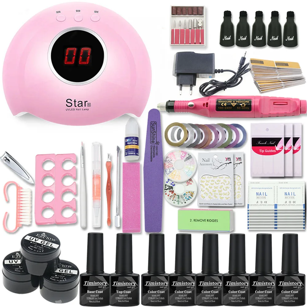 Маникюрный набор для ногтей 54/48/36 Вт УФ лампа дрель 6 цветов комплект гель лаков