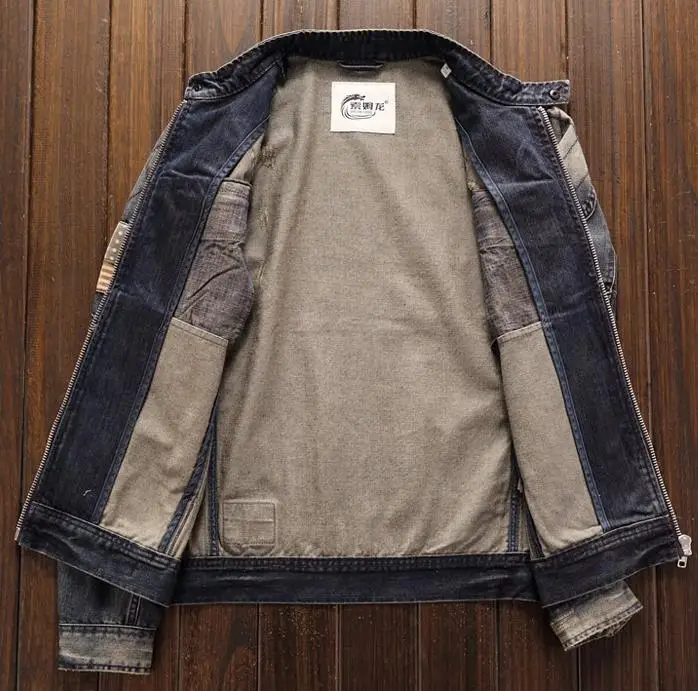 Синяя джинсовая Мужская винтажная Классическая Байкерская мотоциклетная куртка