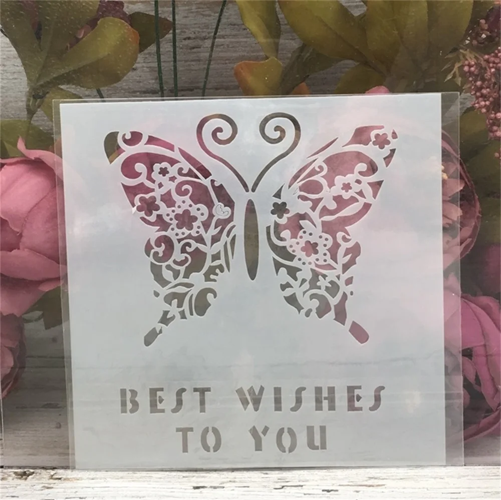 

15*15cm Best Wishes Butterfly DIY Layering Stencils Wall Painting Scrapbook Coloring Embossing Album Decorative Template