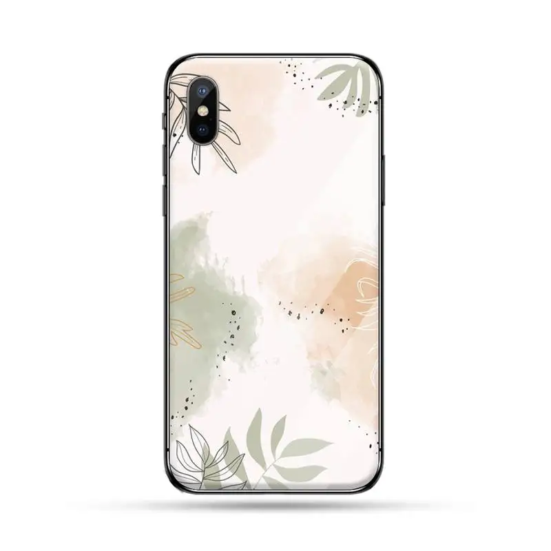 

Art Retro Abstract Geometry leaves Phone Case Tempered glass For iphone 6 6S 7 8 plus X XS XR 11 12 mini PRO MAX