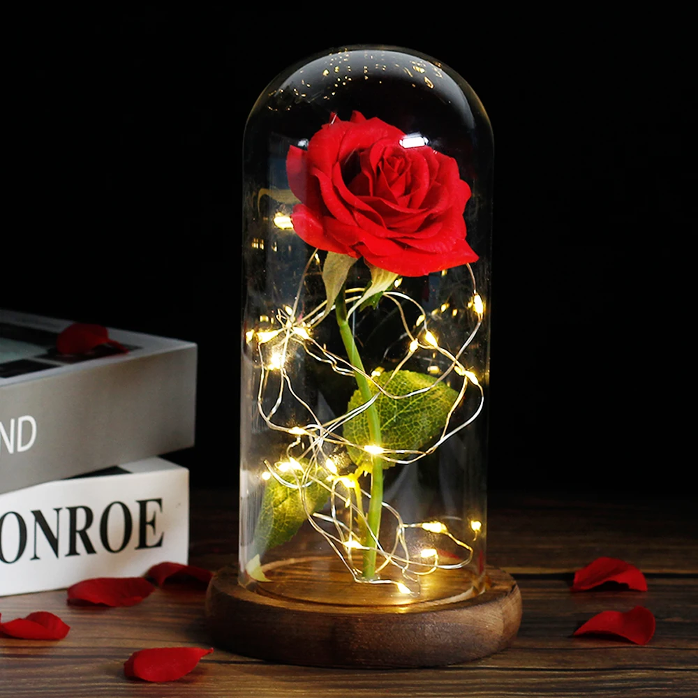 

Beauty And The Beast Rose Rose In LED Glass Dome Forever Rose Red Rose Valentine's Day Mother's Day Special Romantic Gift