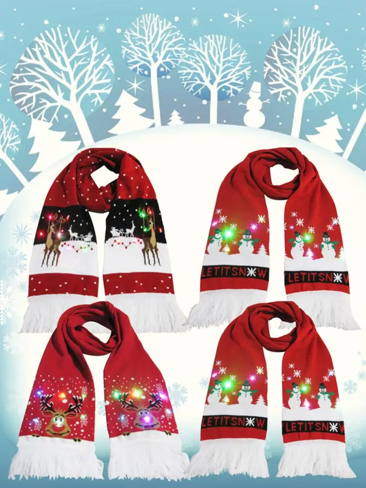 Рождественский шарф светящиеся вязаный для мужчин и женщин теплая Ленточки
