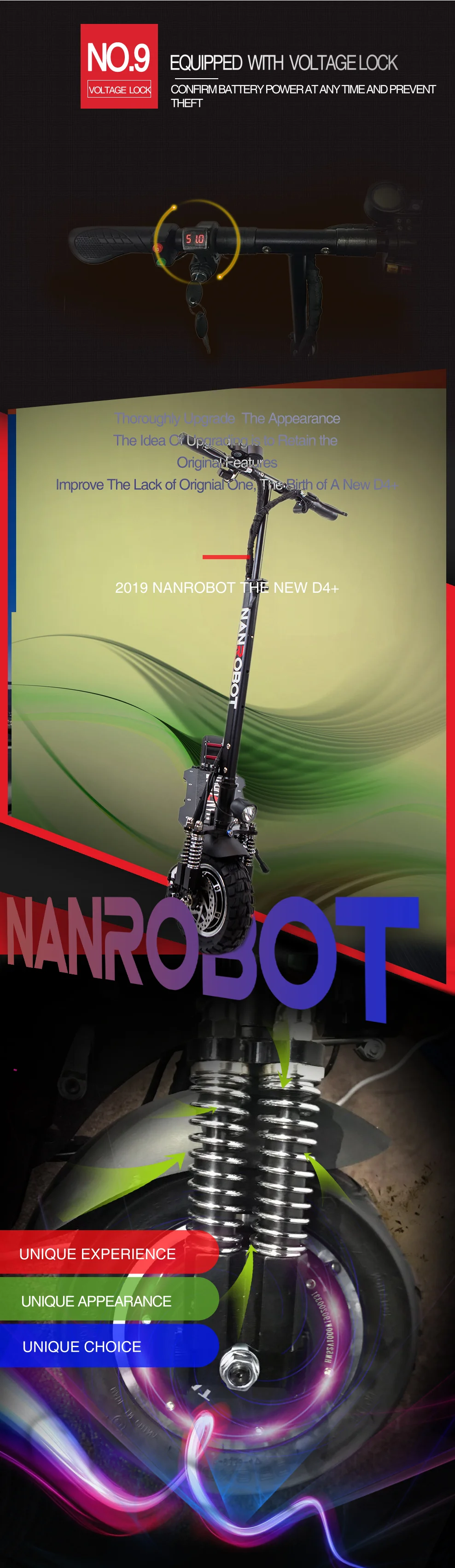 NANROBOT D4+ Модернизированный Электрический скутер для взрослых 1" 52 в 18/23. 4Ah 2000 Вт Мощный мотор 45 км/ч и 40 км/ч 2 колеса самокаты