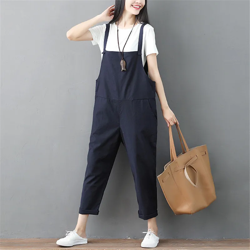 Женские льняные шаровары с высокой талией Свободный комбинезон большого размера