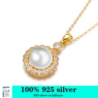 18k gold color 925 silver freshwater pearl round shape moissanite pendant necklace women classic jewelry gift