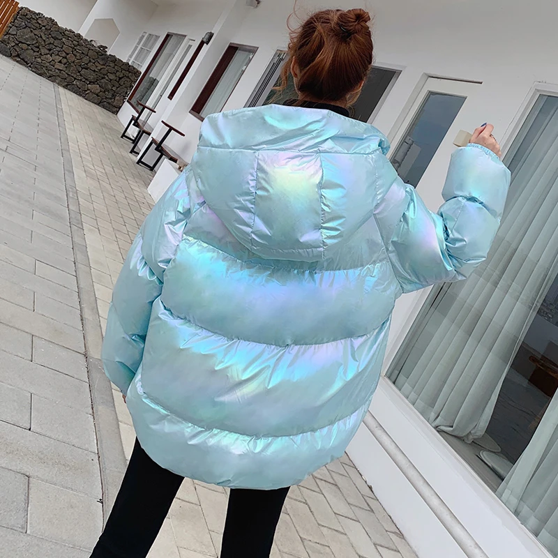 

Glossy Down Cotton Coat Loose Padded Jacket 2020 Autumn Winter New Women Short Parka Fashion Warm Outerwear Female M180