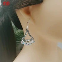 925 temperament long fan shaped crystal earrings