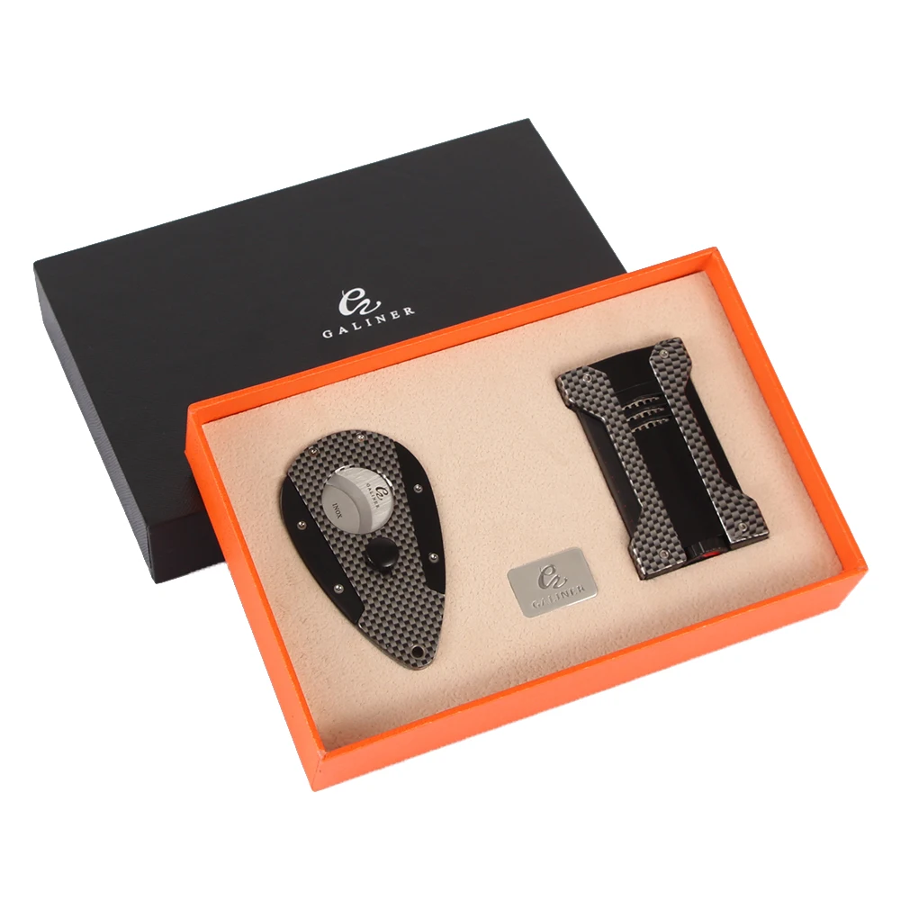 

GALINER Carbon Fiber Cigar Lighter Cutter Accessories Set Butane Gas 1 Jet Torch Lighters Metal Sharp Blade Cigar Cutter