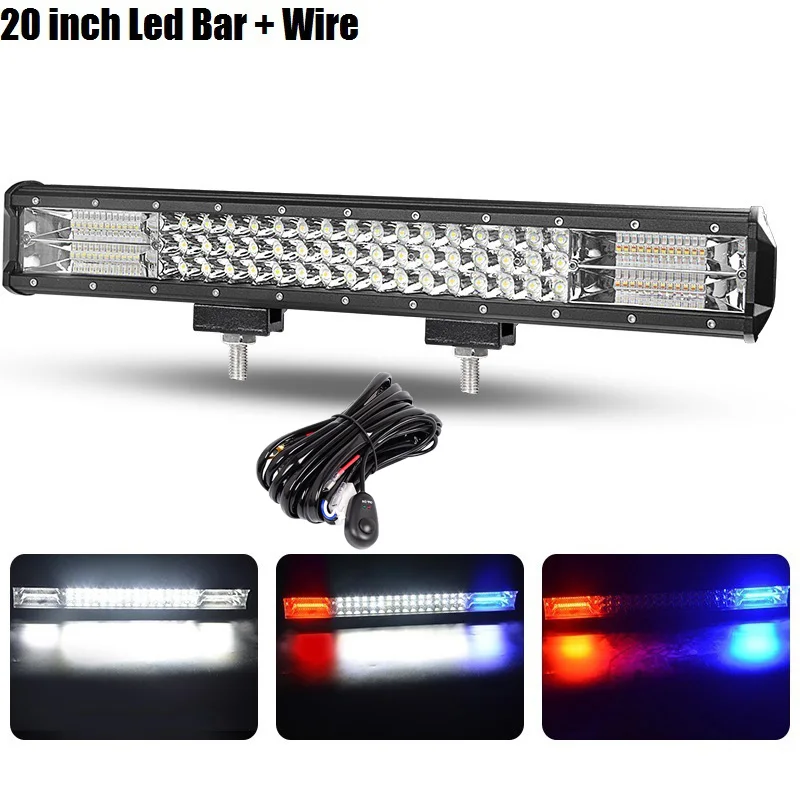 20in RedLed bar Wire RACBOX 20 дюймов Белый красные, синие со стробоскопической вспышкой для вождения Предупреждение светильник Водонепроницаемый светодиодный рабочий светильник бар внедорожный автомобиль грузовик ATV внедорожник прицеп - Цвет: 20in RedLed bar Wire