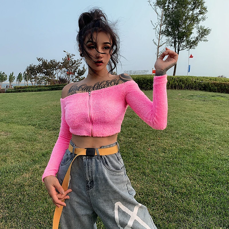 Осень 2019 хит модные свитера Тедди для женщин уличный стиль с открытыми плечами