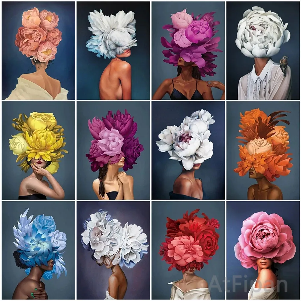 

Abstract Minimalist Flower Woman Poster Peony Pictures Black Skin Woman Canvas Prints Wall Art Interior Paintings for Home Decor