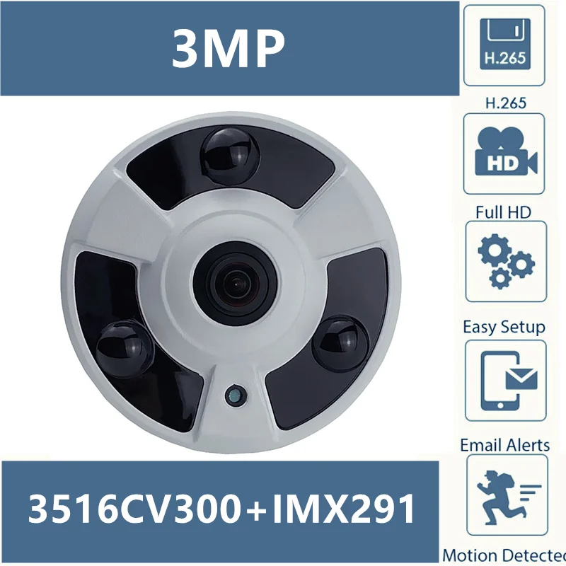 Sony IMX291 + 3516C панорама рыбий глаз IP купольная камера H.265 Низкое освещение 1080P/3MP