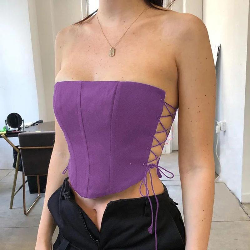 

Summer Women Sexy Strapless Tube Tops Summer Sexy Strappy Backless Top 2021 New Cropped Tops