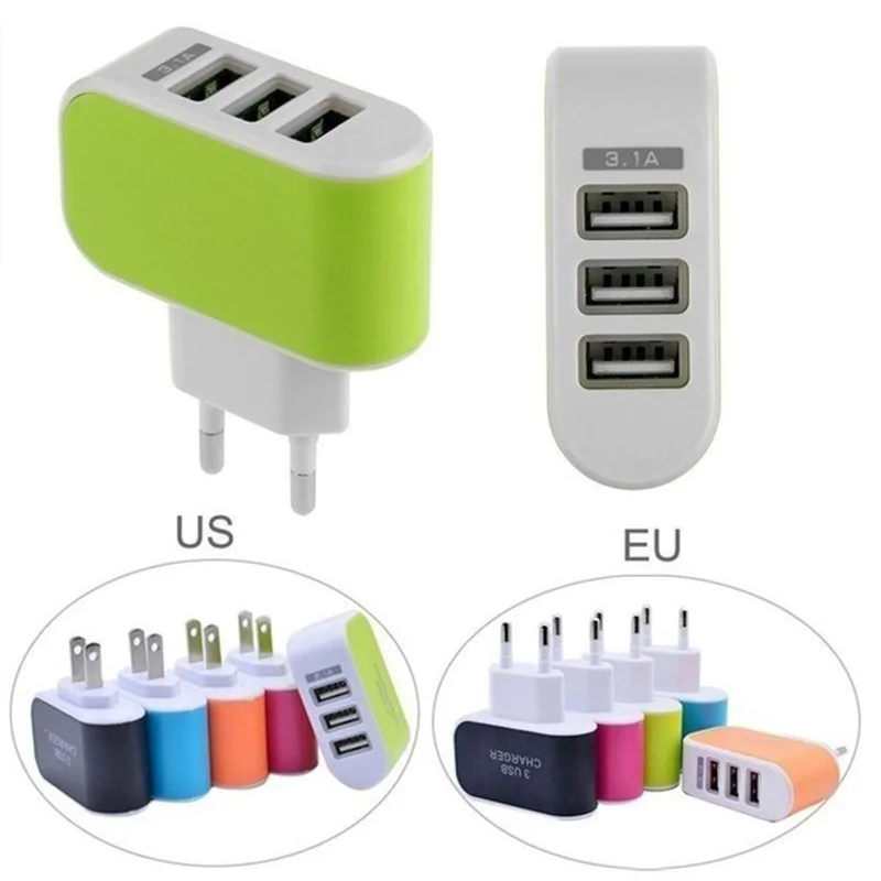 USB-адаптер переменного тока 220 В постоянного 5 1 А 3 USB-порта быстрое зарядное