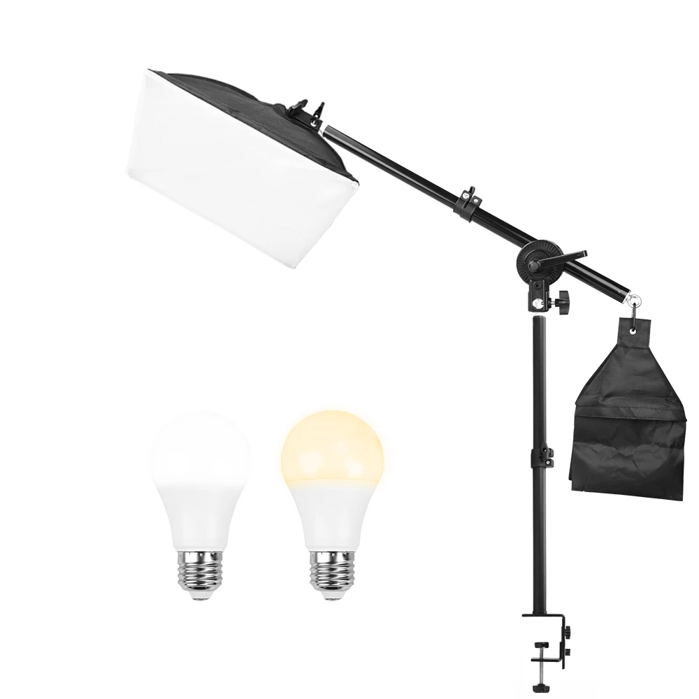 

30x30cm Softbox Adjustable 36-60cm Table Desk Clamp Monopod Mount Stand Photo Studio Cantilever Stand Cross Arm with Sand Bag