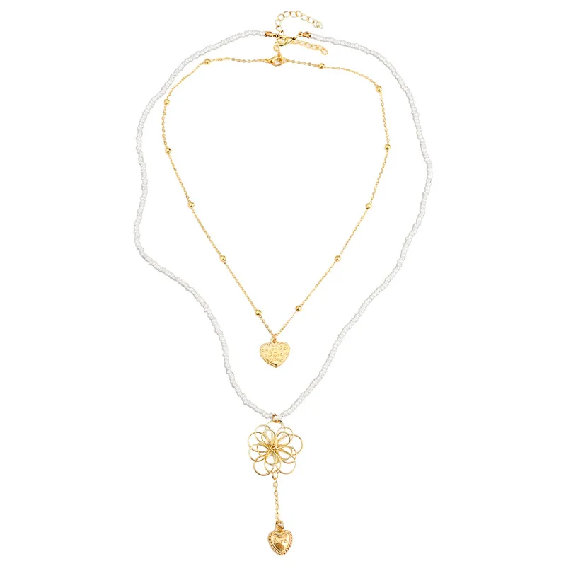 

Ant Angel Boutique Jewelry Necklace Sets for Women Metal Floor Empty Flower Color Beaded Layered Necklace Woven Pendant Jewelry