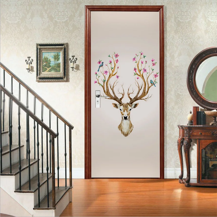 Дикие животные Птица Попугай Жираф Олень двери наклейки обои домашний декор