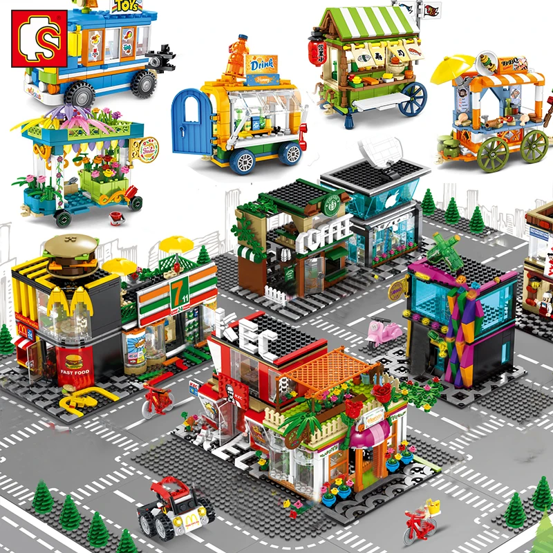 Sembo City Street View Mininature продовольственный магазин розничный Кафе Ресторан