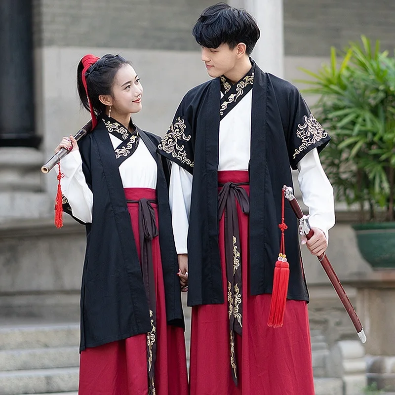 

Женская юбка с поперечным воротником Hanfu, Мужская старинная одежда для влюбленных, школьная форма для выступлений