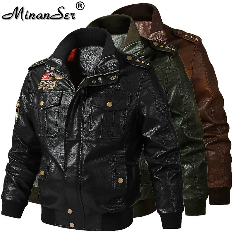 Мужская классическая кожаная куртка-пилот зимняя куртка-бомбер из искусственной