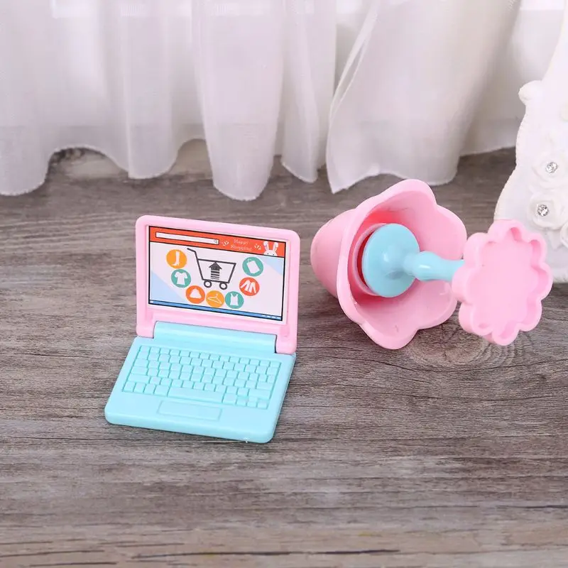 Casa de mu&ntilde;ecas creativa en miniatura para ni&ntilde;os, l&aacute;mpara de escritorio de computadora port&aacute;til moderna, muebles, juguete de imitaci&oacute;n-4
