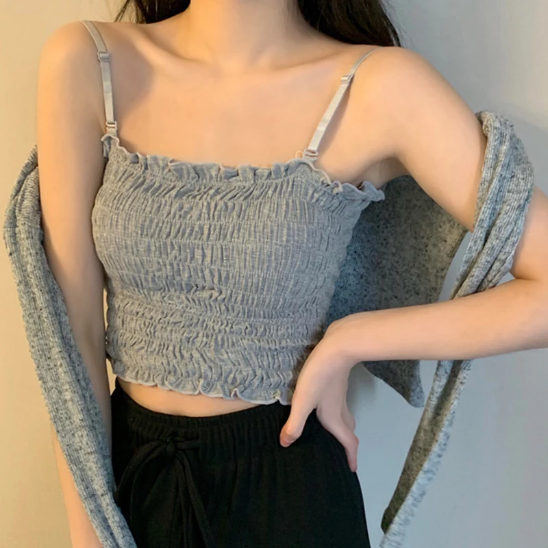 Пикантный женский жилет без рукавов эластичный плиссированный бюстгальтер