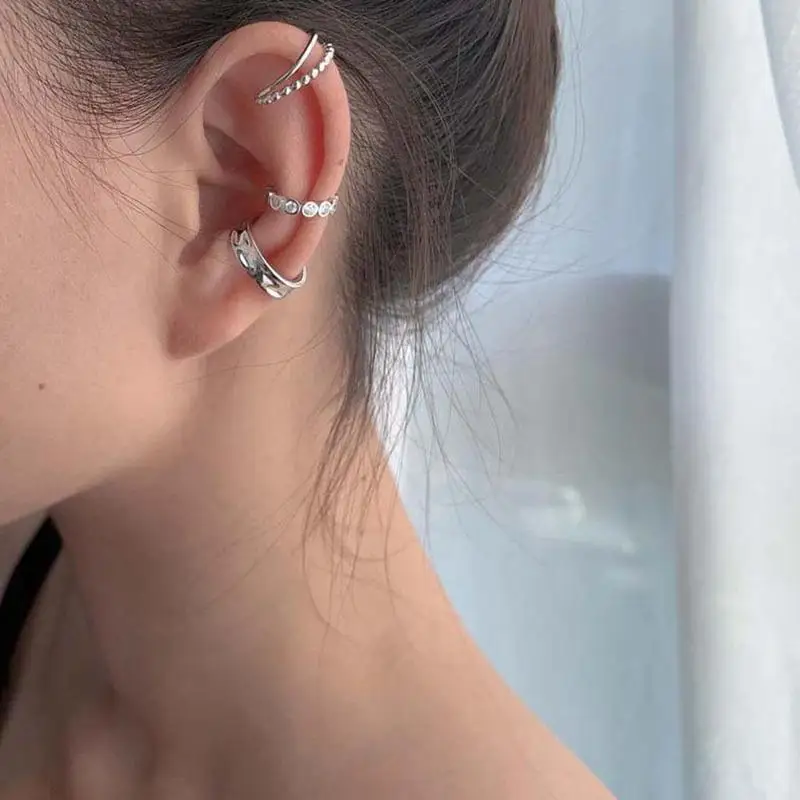 

1Pc Silver Zircon Geometric Earrings Female Double Twist Without Pierced War Clip Ear Cuff Clip Earrings
