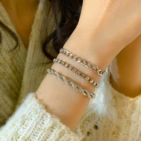 multi layers boho thick gold charm crystals bracelets bangles sets fashion jewelry punk curb cuban chain bracelets set for women