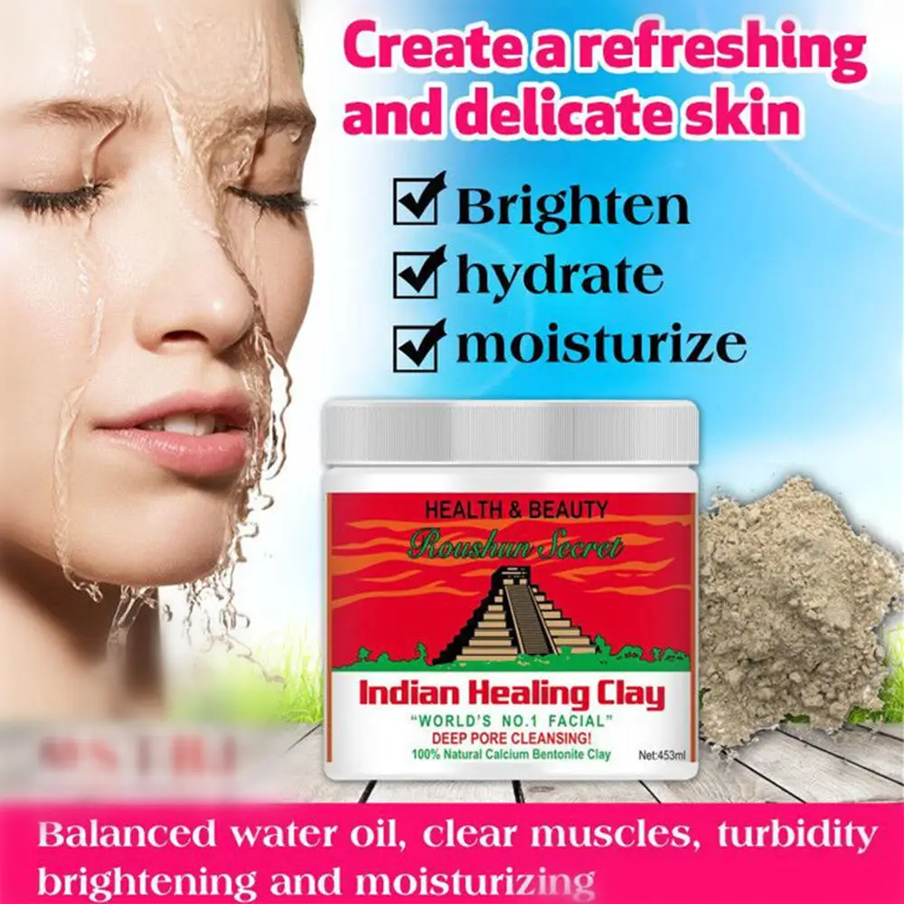 

Skin Care Indian Healing Clay Facial Mask Blackhead Remover Deep Cleansing Brightens Skin Tone Shrink Pores Moisturizing Masks