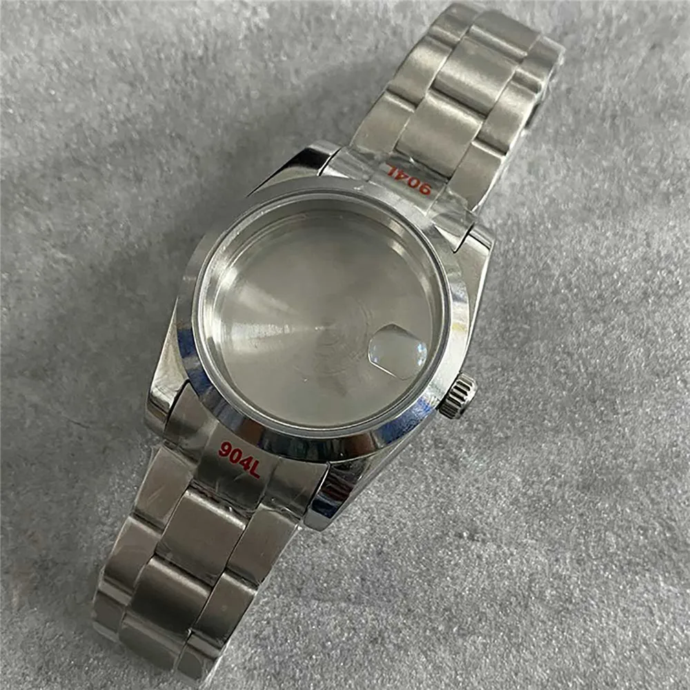 Watch Case + Strap Sapphire Glass Stainless Steel Watch Case for NH35/36/4R Movement