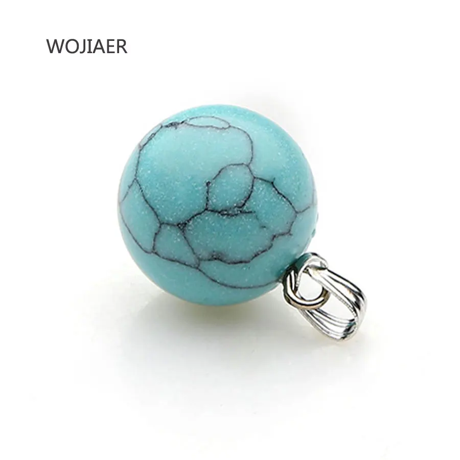

WOJIAER Natural Turquoise Stones Pendants Transfer Lucky Round Ball Beads Woman Charm Jewelry ZM1964