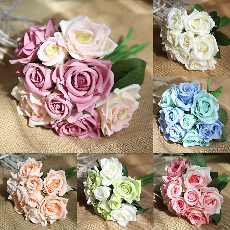 Букет из розовых шелковых цветов 9 свадебное украшение для невесты цветы на День