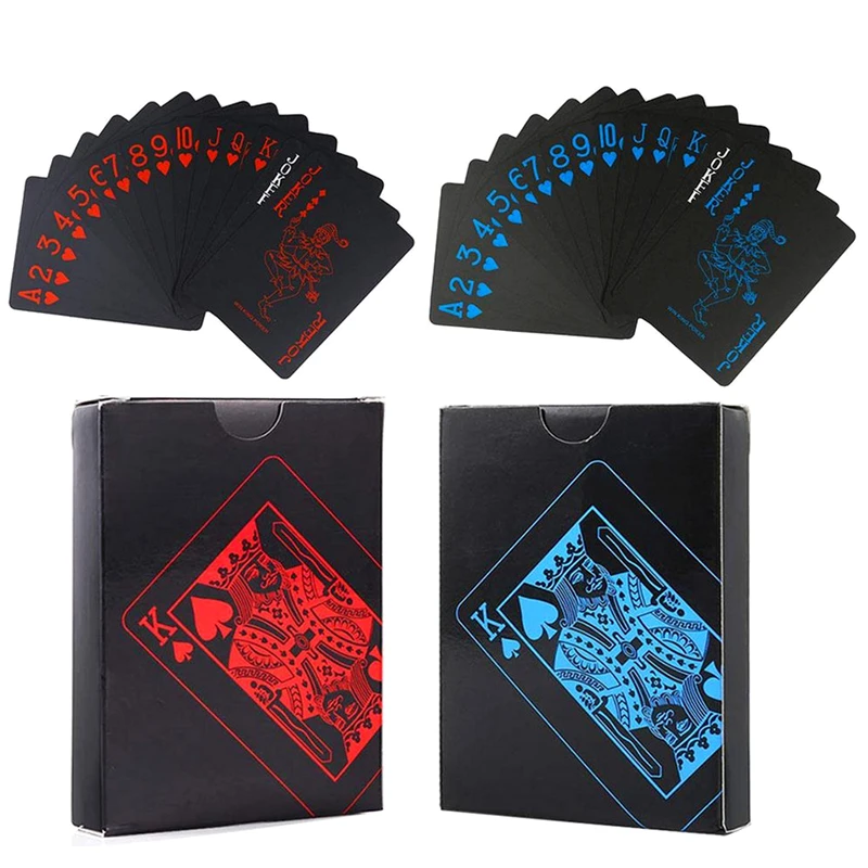 

54pcs Cards Waterproof PVC Pure Black Magic Box-packed Plastic Playing Cards Set Deck Poker Classic Magic Tricks Tool Board Game