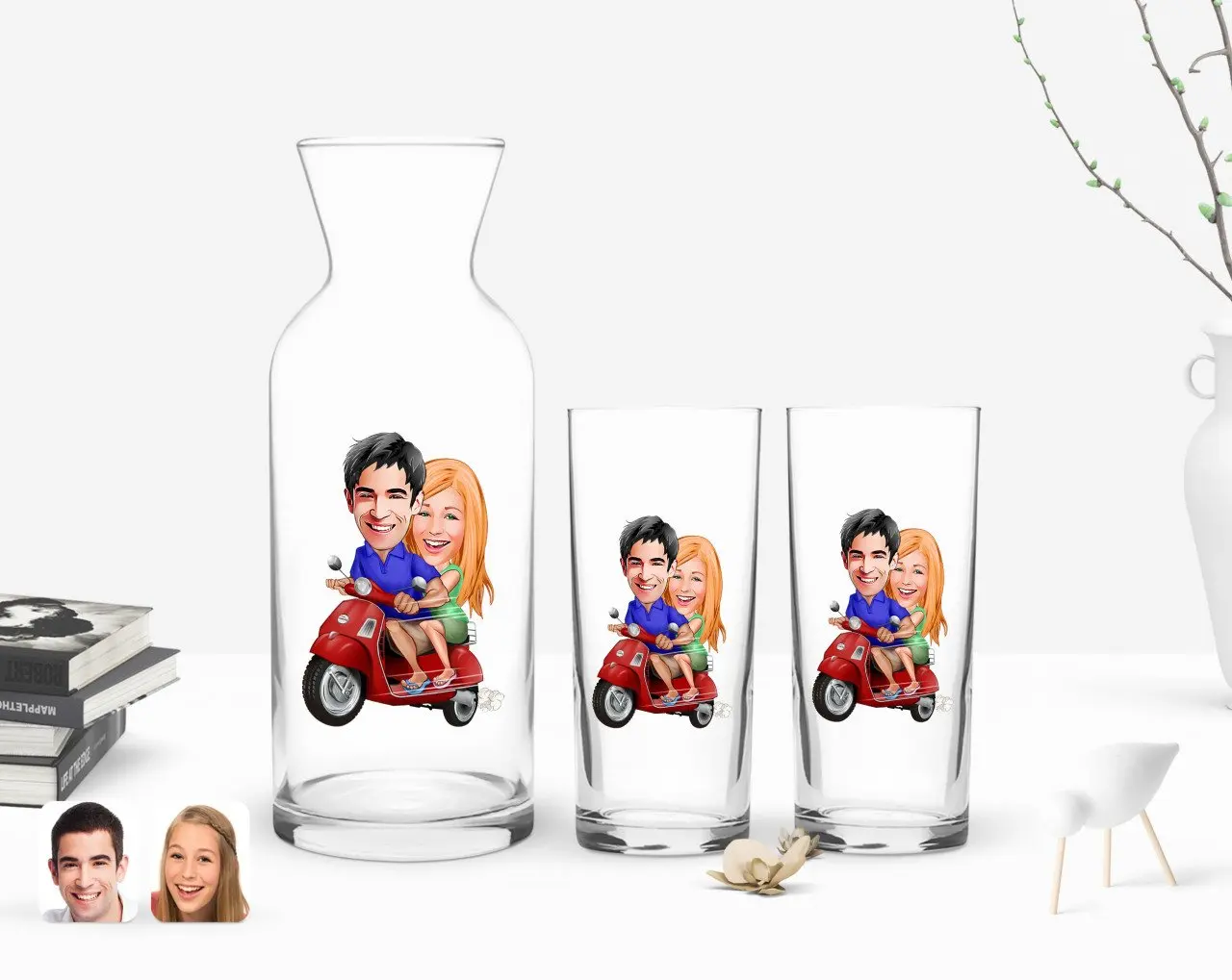 

Персонализированный красочный печатный День Святого Валентина карикатура двойной чашки и графин подарок Seti-10