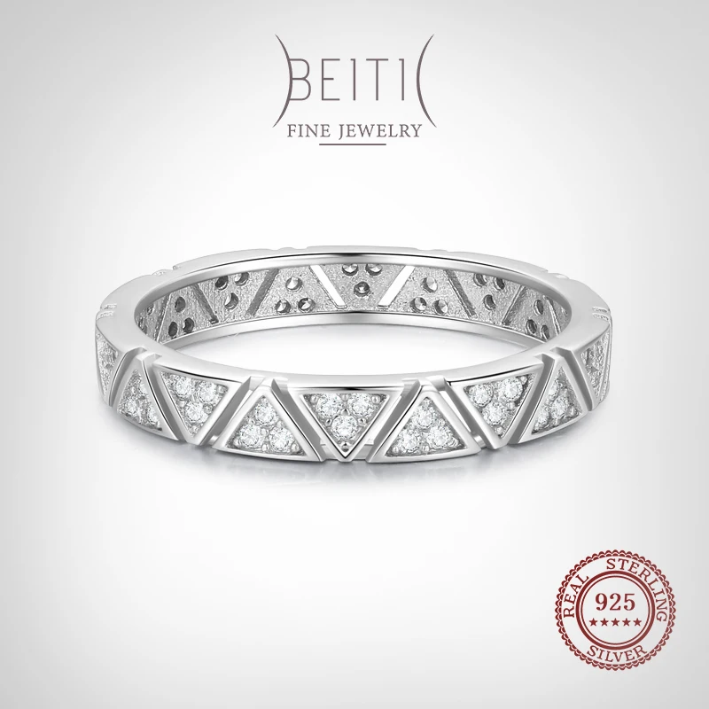 

Beitil Fashion 925 Sterling Silver Dazzling Zircon triangle Design Finger Ring For Women Romantic Wedding Fine Jewelry