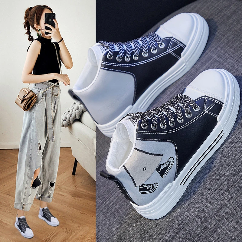 

Fashionable women casual shoes printed PU leather sneakers comfortable running shoes women ankle boots 2021 Autumn