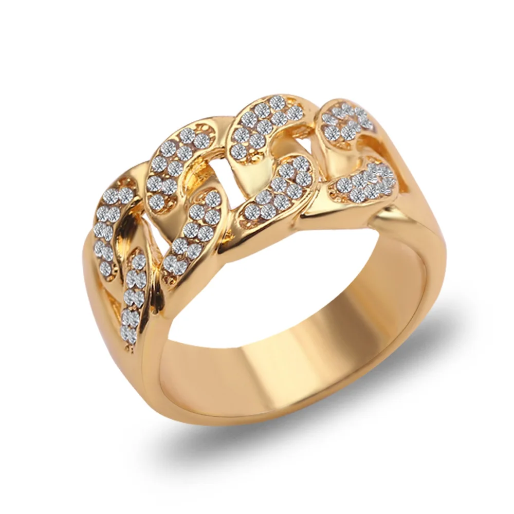 Кольцо Стразы в стиле хип хоп с микрозакрепкой украшение из кубинской цепи