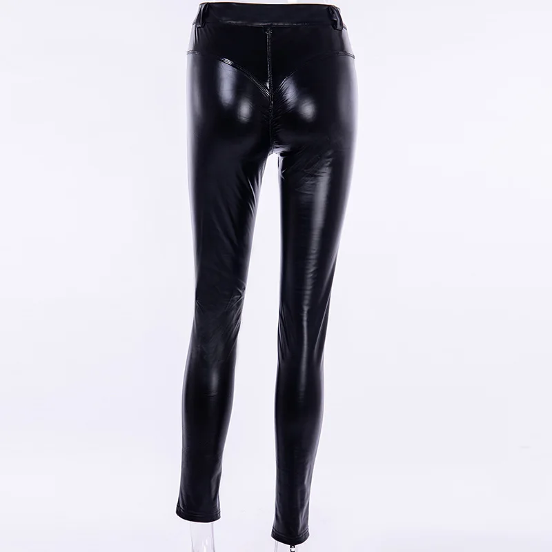 

Adult Punk Goth Push Up Hip Shape Leggings Slim Sexy Bodycon Skinny Pencil Pants Club PU Patent Leather Trouser For Women Spring