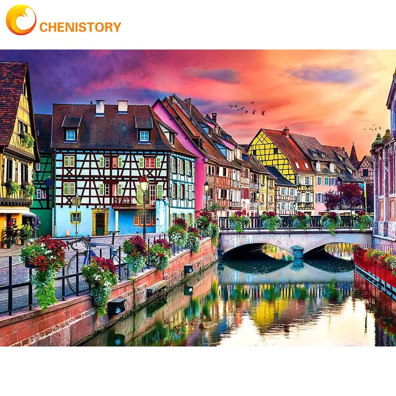 

CHENISTORY 60x75cm DIY Frame Painting By Number Kits Colorful City Picture Drawing Coloring By Numbers Acrylic Paint Home Art