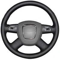 diy custom hand stitching black leather car steering wheel cover for audi old a4 b7 b8 a6 c6 2004 2011 q5 2008 2012 q7 2005 2011