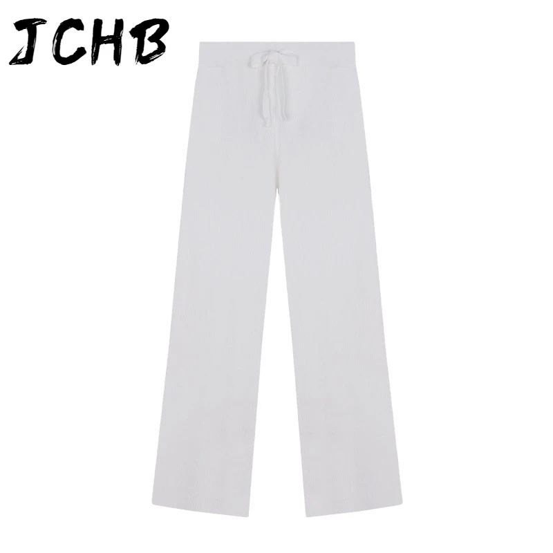 

JCHB 2021 New Spring And Summer Fashion Casual Loose Lace Up Knitted Wide Leg Long Pants Temperament Women SH421