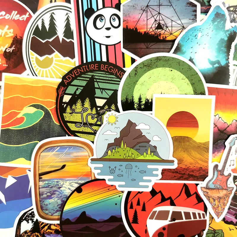 50Pcs Travel Outdoor Hiking Stickers Scrapbooking Sticker For Laptop Skateboard Fridge Phone Sticker Kids DIY Toy Stickers