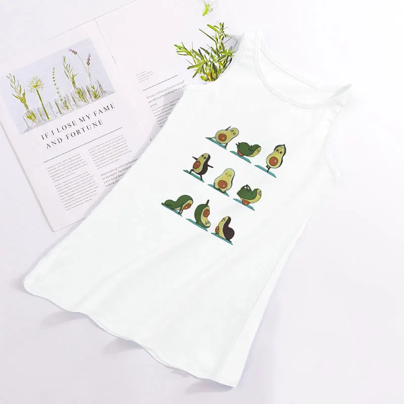 

4T-9T Toddler Girl Dress Kids Clothes Cozy Girls Summer Dress Cartoon Avocado Sports Kawaii Pattern Dress For Girls Fashion Cute