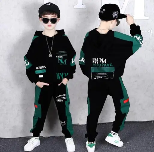 

Children Clothing Set 2021 Autumn Boys Sports Suit Long Sleeve Hooded Top & Pants Sets Kids Hip Hop Clothes Tracksuits 2Pcs