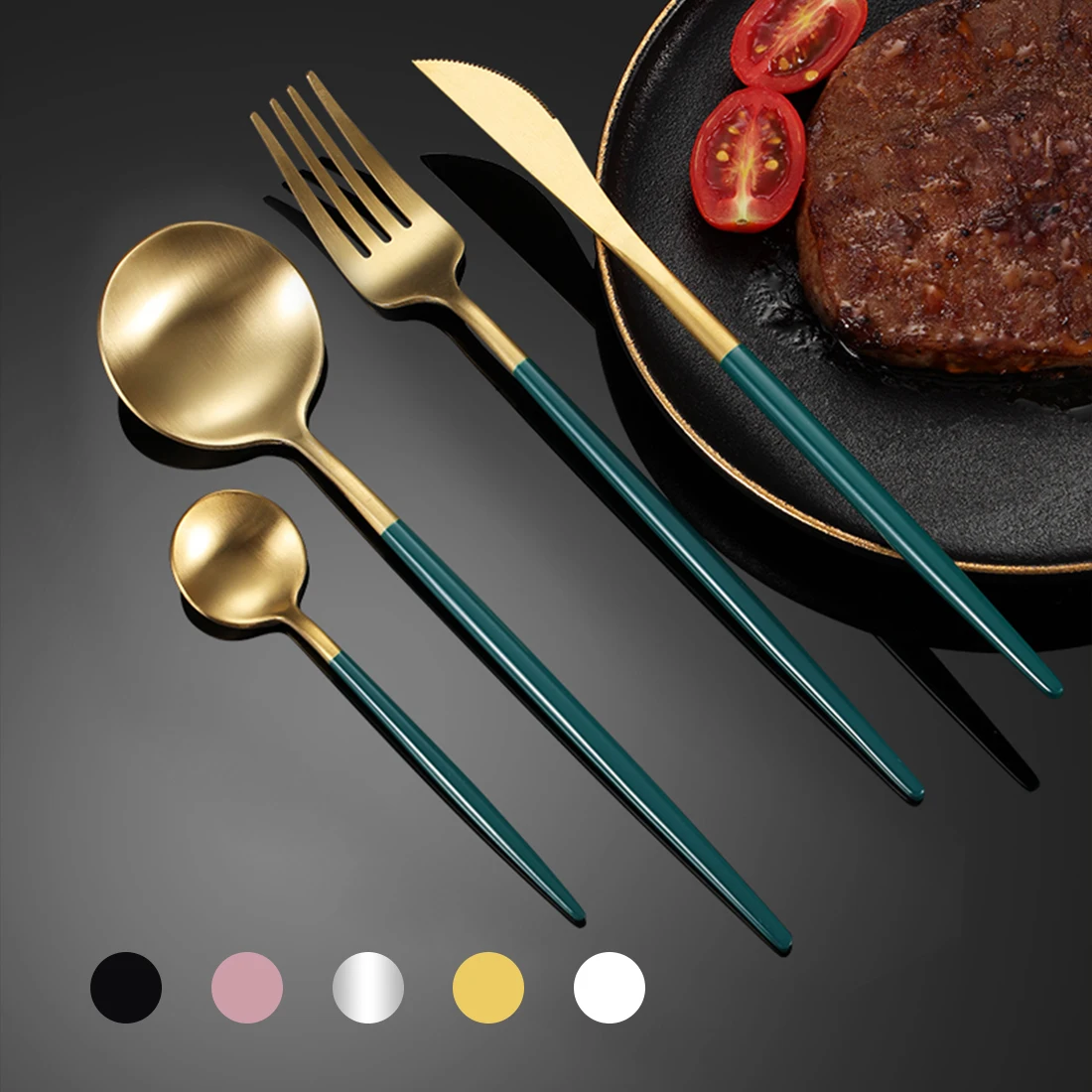 

Black Gold Cutlery Set Kitchen Silverware Mirror Tableware Set Stainless Steel Dinnerware Flatware Knife Fork Spoon Dinner Set