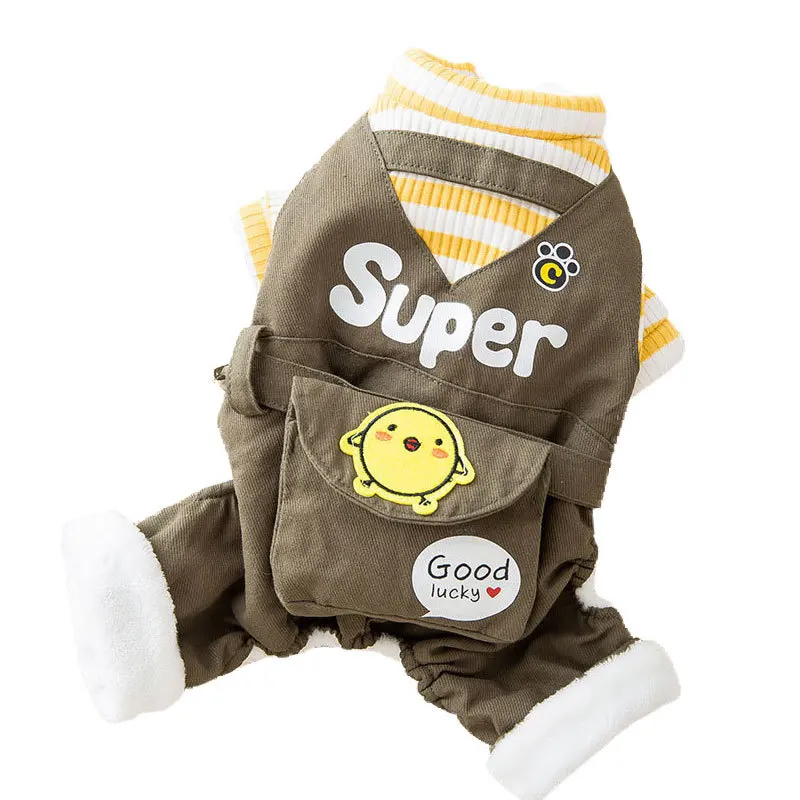 

Warm and Padded Puppy Cotton Four-legged Pants Small and Medium-sized Dog Bib Jumpsuit Rompers Soft Comfortable Cartoon Chick